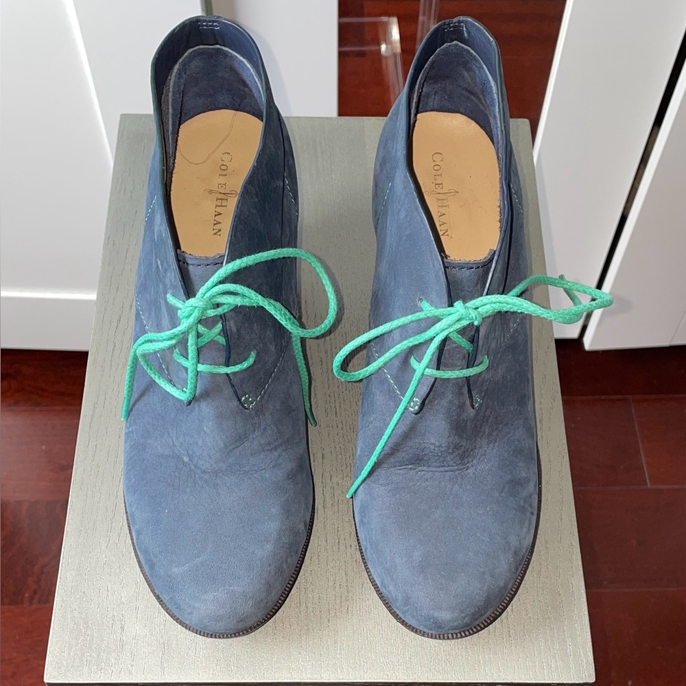 Womens Cole Haan Nike Air Blue Suede Wedge Ankle Boots Size 9.5B.